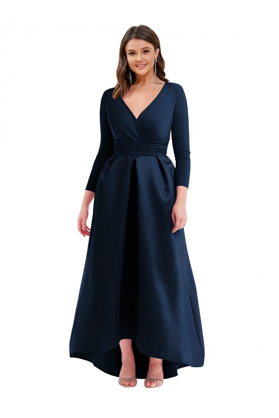 Long Dark Navy Long Sleeves Ball Gown High Low Plus Size Evening Gown / Prom Dress / Bridesmaid Dress Leeds