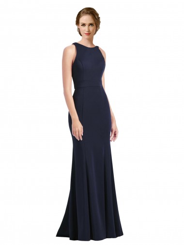 Long Dark Navy Sleeveless Sheath Keyhole Back Black Tie Prom Dress / Bridesmaid Dress Leeds
