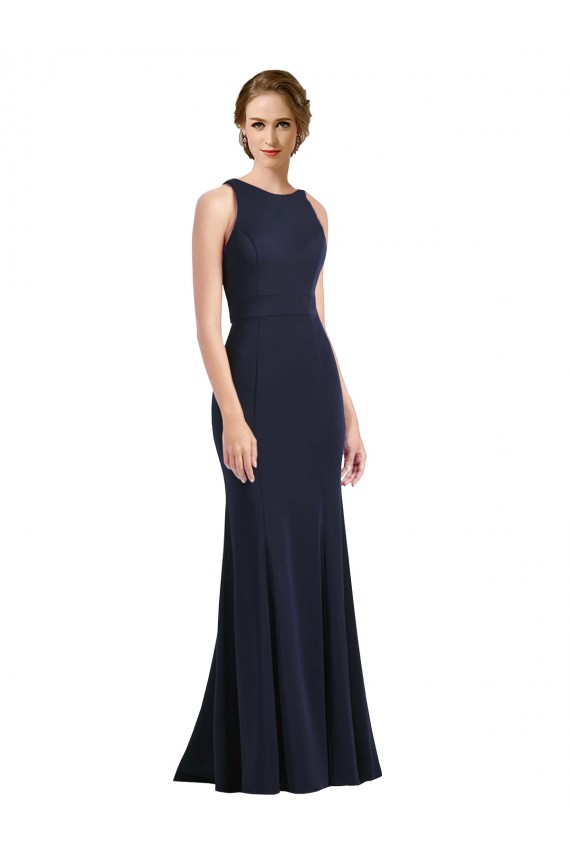 Long Dark Navy Sleeveless Sheath Keyhole Back Black Tie Prom Dress / Bridesmaid Dress Leeds