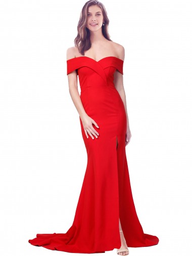 Long Red Sleeveless Mermaid Side Slit Bridesmaid Dress / Evening Dress Leeds