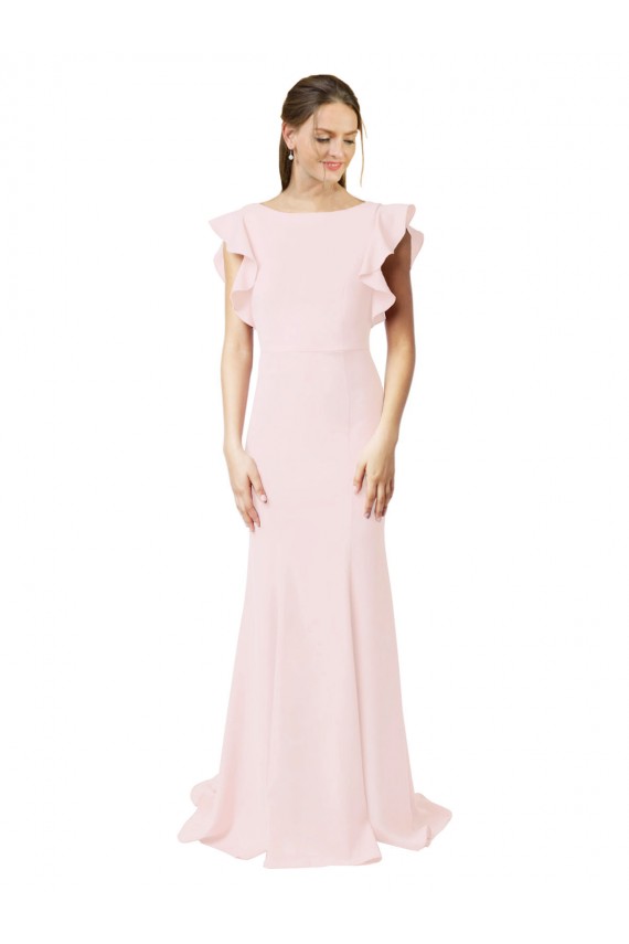 Sweep Train Pink Ruffle Sleeves Mermaid, Sheath V-Back Black Tie Prom Dress / Bridesmaid Dress Leeds