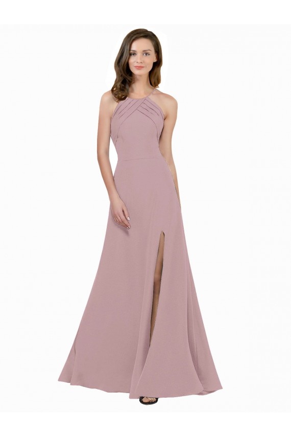 Long Dusty Pink Sleeveless A-Line Keyhole Back Prom Dress / Bridesmaid Dress Leeds