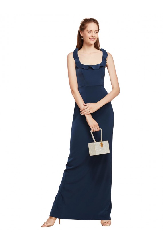 Long Dark Navy Sleeveless Sheath Low Back Back Slit Formal Evening Gown / Prom Dress / Bridesmaid Dress Leeds