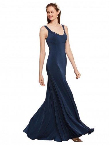 Long Dark Navy Sleeveless A-Line Low Back Prom Dress / Bridesmaid Dress Leeds