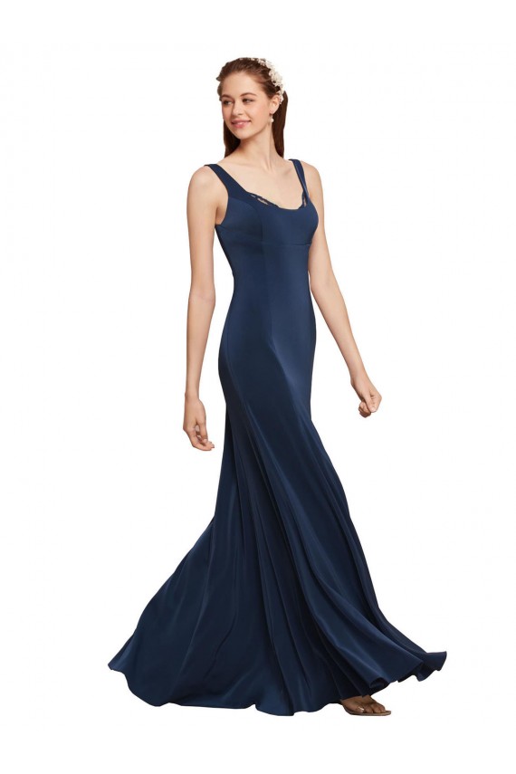 Long Dark Navy Sleeveless A-Line Low Back Prom Dress / Bridesmaid Dress Leeds
