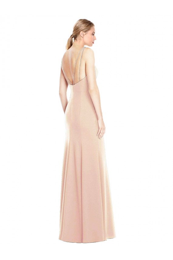 Long Nude Sleeveless Trumpet Open Back Semi Formal Evening Dress / Prom Dress / Bridesmaid Dress Leeds