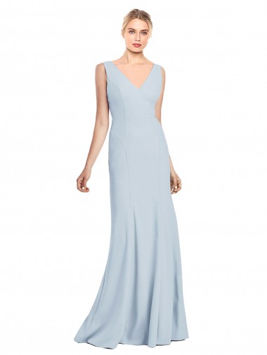 Long Light Sky Blue Sleeveless Trumpet Low Back Bridesmaid Dress / Formal Dress Leeds