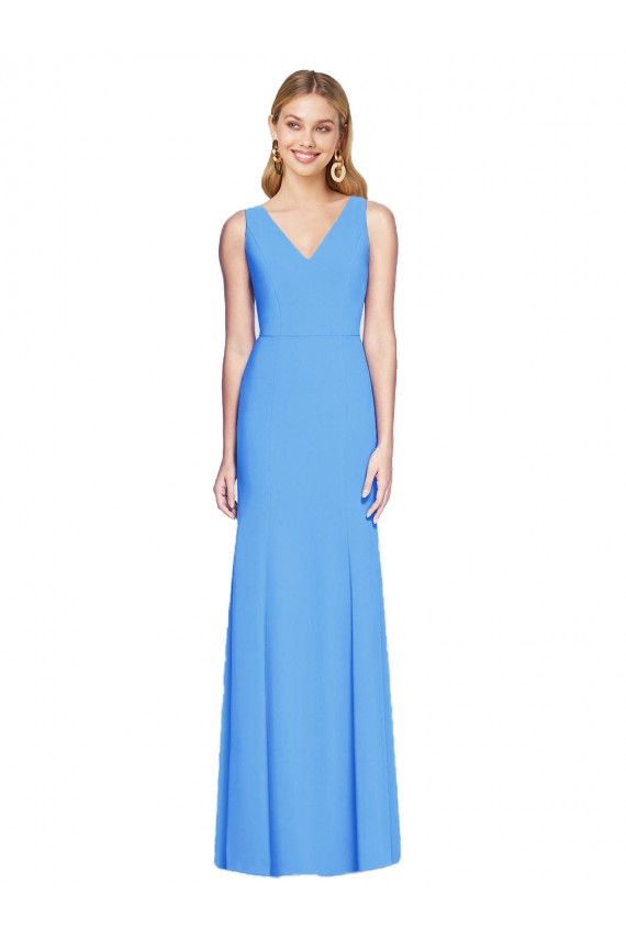 Long Peacock Blue Sleeveless Trumpet Keyhole Back Semi Formal Evening Dress / Prom Dress / Bridesmaid Dress Leeds