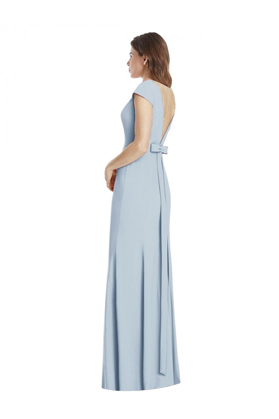 Long Light Sky Blue Cap Sleeves Trumpet Open Back Formal Dress / Bridesmaid Dress Leeds
