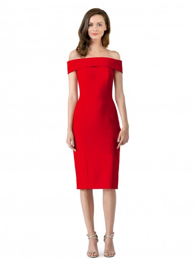 Cocktail Length Red Sleeveless Sheath Stretch Crepe Formal Evening Gown / Prom Dress / Bridesmaid Dress Leeds