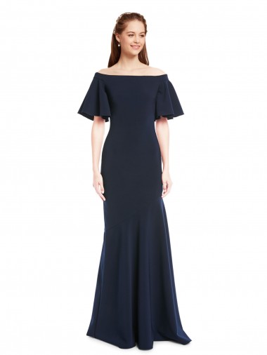 Long Dark Navy Short Sleeves Mermaid Bridesmaid Dress / Formal Dress Leeds