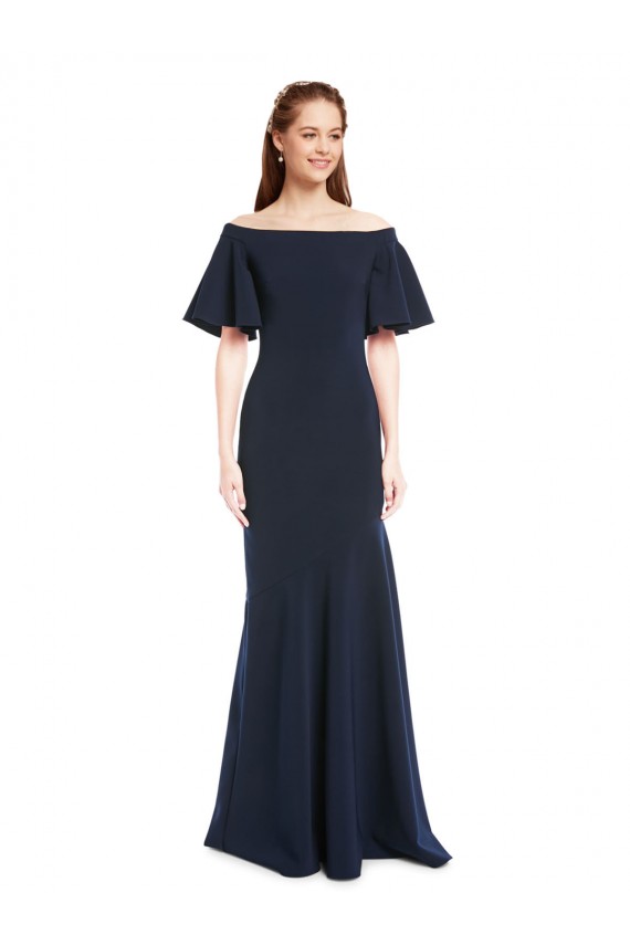 Long Dark Navy Short Sleeves Mermaid Bridesmaid Dress / Formal Dress Leeds