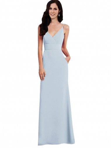 Long Light Sky Blue Sleeveless Trumpet V-Back Formal Dress / Bridesmaid Dress Leeds