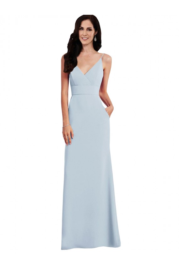 Long Light Sky Blue Sleeveless Trumpet V-Back Formal Dress / Bridesmaid Dress Leeds