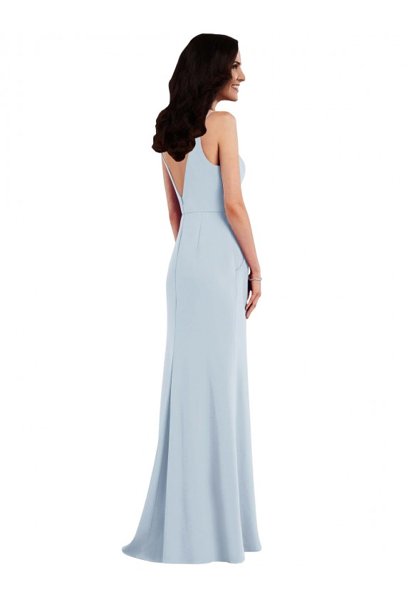 Long Light Sky Blue Sleeveless Trumpet V-Back Formal Dress / Bridesmaid Dress Leeds