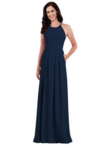 Long Dark Navy Sleeveless Trumpet Open Back Semi Formal Evening Dress / Bridesmaid Dress Leeds