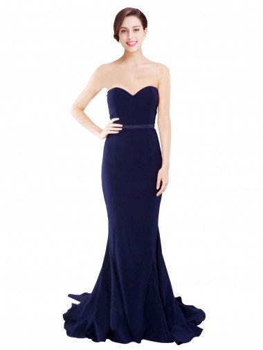Sweep Train Dark Navy Sleeveless Mermaid Low Back Semi Formal Evening Dress / Prom Dress / Bridesmaid Dress Leeds