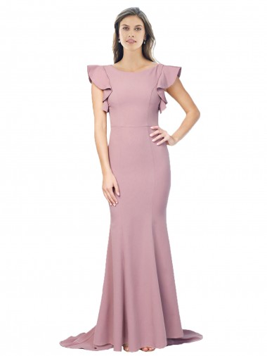 Sweep Train Dusty Pink Flutter Sleeves Mermaid V-Back Formal Evening Gown / Prom Dress / Bridesmaid Dress Leeds