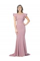 Sweep Train Dusty Pink Flutter Sleeves Mermaid V-Back Formal Evening Gown / Prom Dress / Bridesmaid Dress Leeds