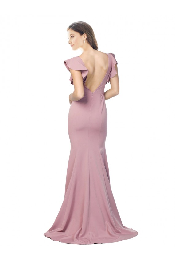 Sweep Train Dusty Pink Flutter Sleeves Mermaid V-Back Formal Evening Gown / Prom Dress / Bridesmaid Dress Leeds