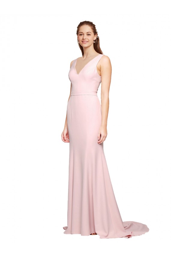 Sweep Train Pink Sleeveless A-Line V-Back Black Tie Evening Gown / Prom Dress / Bridesmaid Dress Leeds