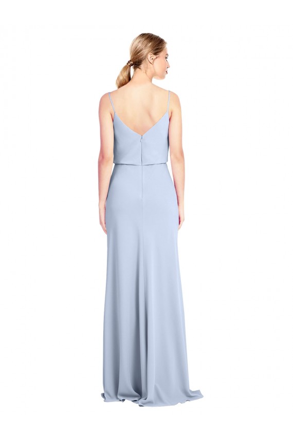 Long Light Sky Blue Sleeveless Sheath V-Back Formal Dress / Bridesmaid Dress Leeds