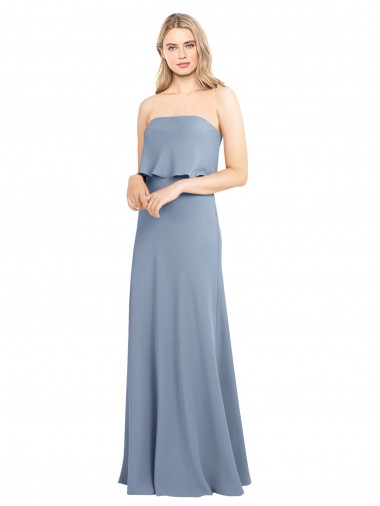 Long Smoke Blue Sleeveless Sheath Formal Evening Gown / Prom Dress / Bridesmaid Dress Leeds