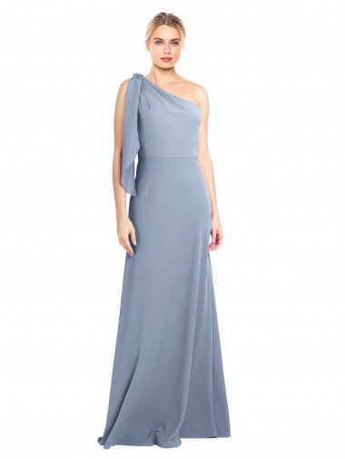 Long Smoke Blue Flutter Sleeves Sheath Formal Dress / Bridesmaid Dress Leeds