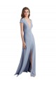 Long Smoke Blue Cap Sleeves Sheath Prom Dress / Bridesmaid Dress Leeds