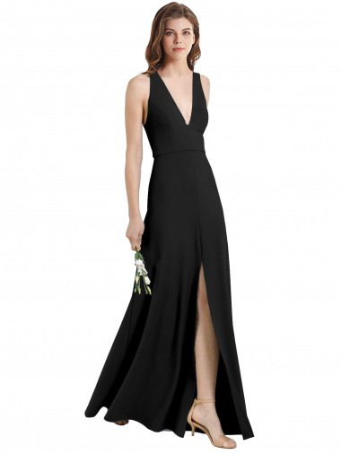 Long Black Sleeveless Sheath Front Slit Formal Evening Gown / Prom Dress / Bridesmaid Dress Leeds