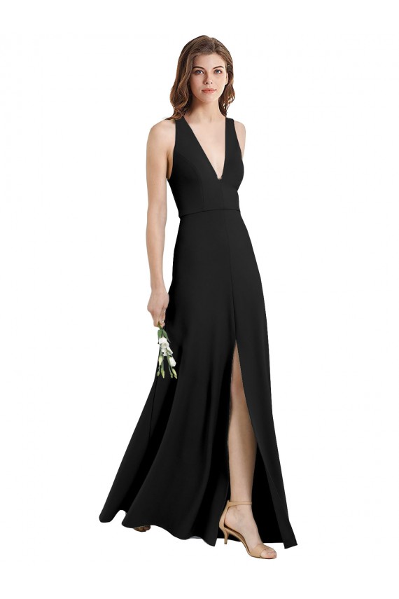 Long Black Sleeveless Sheath Front Slit Formal Evening Gown / Prom Dress / Bridesmaid Dress Leeds