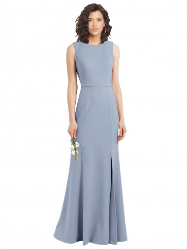 Long Smoke Blue Sleeveless Sheath Keyhole Back Bridesmaid Dress Leeds