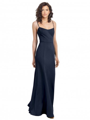 Long Dark Navy Sleeveless Sheath Low Back Formal Dress / Bridesmaid Dress Leeds