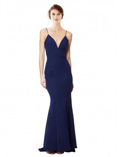 Long Navy Blue Sleeveless Mermaid Open Back Formal Dress / Bridesmaid Dress Leeds