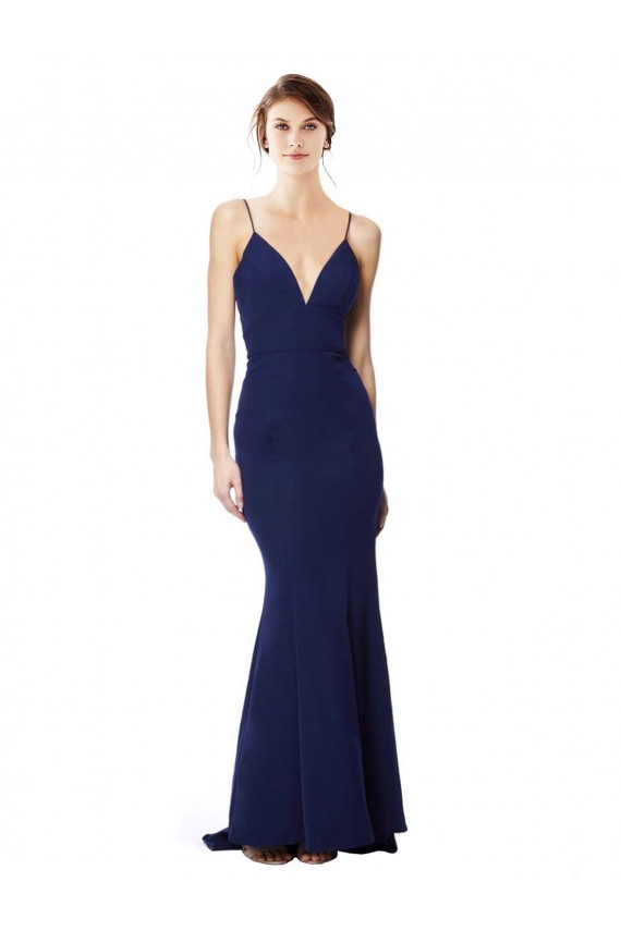 Long Navy Blue Sleeveless Mermaid Open Back Formal Dress / Bridesmaid Dress Leeds