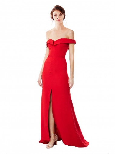 Long Red Sleeveless A-Line High Slit Bridesmaid Dress / Evening Dress Leeds
