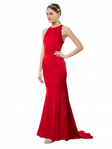 Long Red Sleeveless Mermaid Open Back Formal Evening Gown / Bridesmaid Dress Leeds