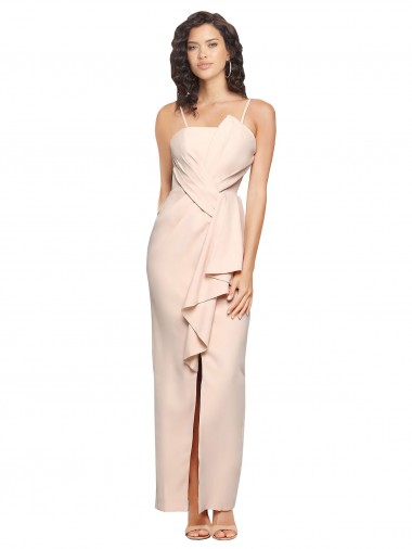 Long Nude Sleeveless Sheath Low Back Semi Formal Evening Dress / Prom Dress / Bridesmaid Dress Leeds