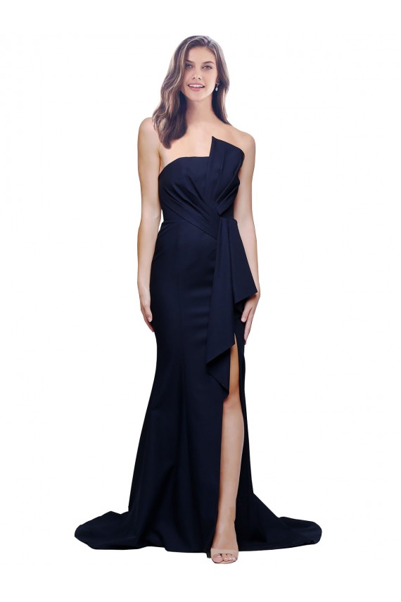 Sweep Train Dark Navy Sleeveless Sheath Low Back Semi Formal Evening Dress / Prom Dress / Bridesmaid Dress Leeds