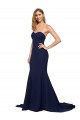 Sweep Train Dark Navy Sleeveless A-Line Low Back Formal Evening Gown / Prom Dress / Bridesmaid Dress Leeds