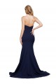 Sweep Train Dark Navy Sleeveless A-Line Low Back Formal Evening Gown / Prom Dress / Bridesmaid Dress Leeds