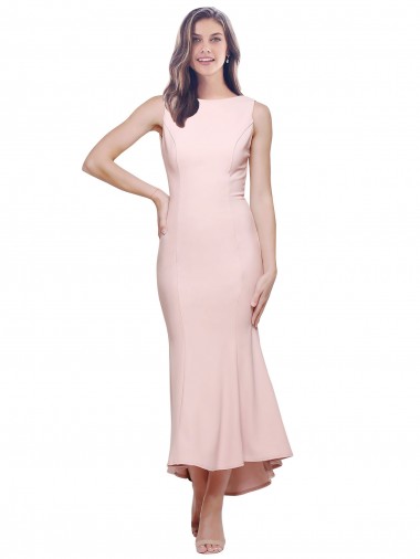 Midi Length Pink Sleeveless Sheath Low Back High Low Evening Gown / Prom Dress / Bridesmaid Dress Leeds