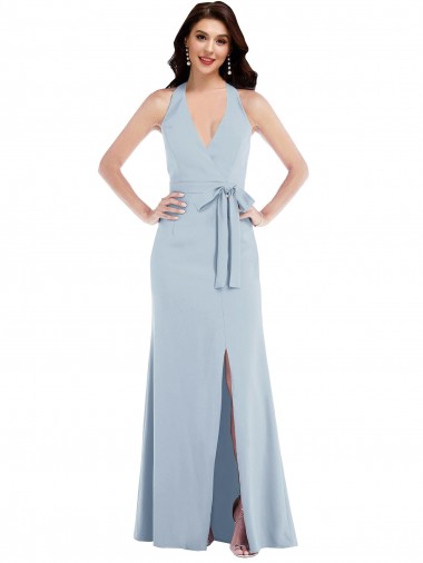 Long Light Sky Blue Sleeveless A-Line Open Back Formal Evening Gown / Prom Dress / Bridesmaid Dress Leeds
