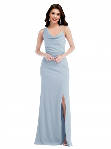 Long Light Sky Blue Sleeveless Trumpet Formal Dress / Bridesmaid Dress Leeds