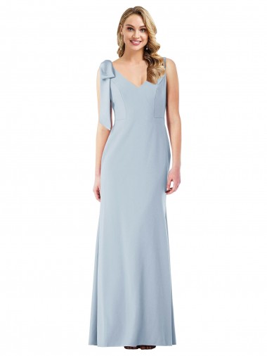 Long Light Sky Blue Sleeveless Trumpet V-Back Semi Formal Evening Dress / Prom Dress / Bridesmaid Dress Leeds
