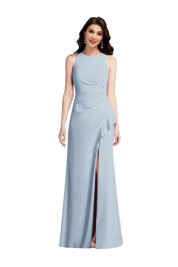 Long Light Sky Blue Sleeveless Trumpet High Slit Formal Dress / Bridesmaid Dress Leeds