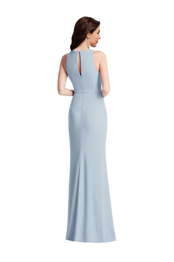 Long Light Sky Blue Sleeveless Trumpet High Slit Formal Dress / Bridesmaid Dress Leeds