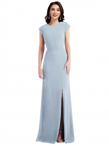 Long Light Sky Blue Cap Sleeves Trumpet Open Back Formal Evening Gown / Prom Dress / Bridesmaid Dress Leeds