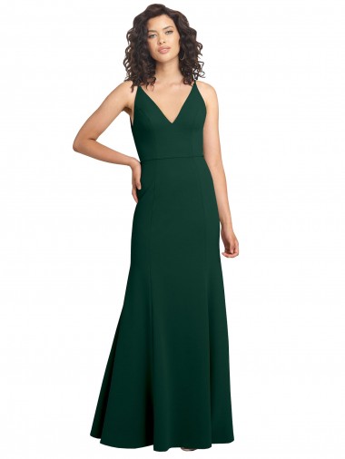 Long Midnight Green Sleeveless A-Line V-Back Formal Dress / Bridesmaid Dress Leeds