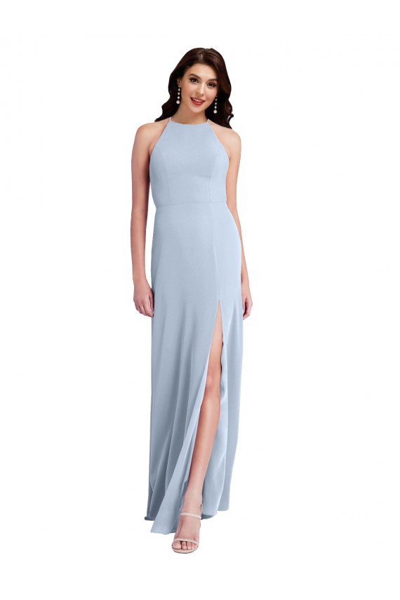 Long Light Sky Blue Sleeveless Sheath Open Back Side Slit Formal Evening Gown / Prom Dress / Bridesmaid Dress Leeds